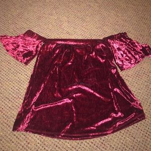 Velvet red off the shoulder shirt!